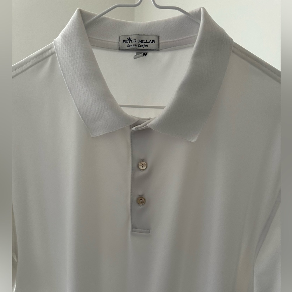 Golf Polo, Peter Millar, summer comfort, white, large, oc logo on left sleeve